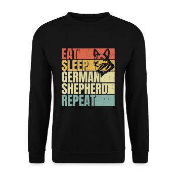 Essen, Schlafen, Deutscher Schäferhund, Wiederholung - Unisex Pullover - Schwarz - Vorne - Alina (178cm) & Michal (187cm)