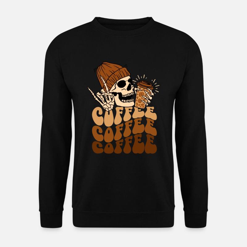 Kaffee und Totenkopf - Unisex Pullover - Schwarz