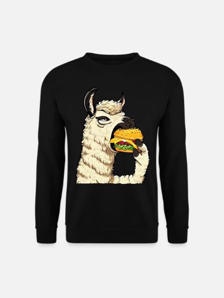 Cheeseburger eating llama - Unisex Sweatshirt - black