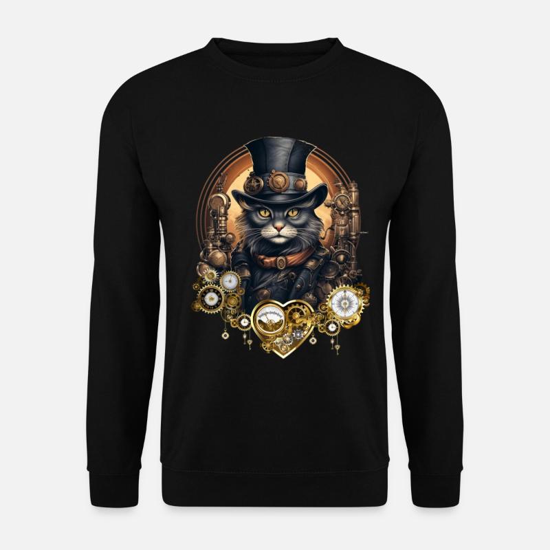 Steampunk Maine Coon Katze - Unisex Pullover - Schwarz