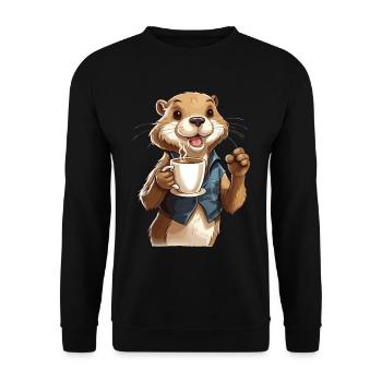 Coffee Addicted Otter Coffee Lover Animal Funny - Sweat-shirt Unisexe - noir - Devant - Alina (178cm) & Michal (187cm)