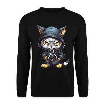 Katze Hip Hop Rap Rapper DJ Ghetto Crew Gangster - Unisex Pullover - Schwarz - Vorne - Alina (178cm) & Michal (187cm)