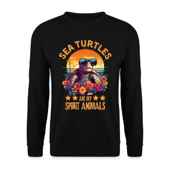 Sea turtle with sunglasses on the beach - Unisex Sweatshirt - black - Front - Alina (178cm) & Michal (187cm)