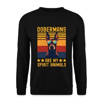 Dobermann mit sonnenbrille retro - Unisex Pullover - Schwarz - Vorne - Alina (178cm) & Michal (187cm)