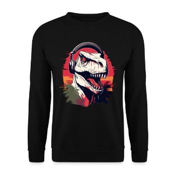 Dinosaur with headphones - Unisex Sweatshirt - black - Front - Alina (178cm) & Michal (187cm)