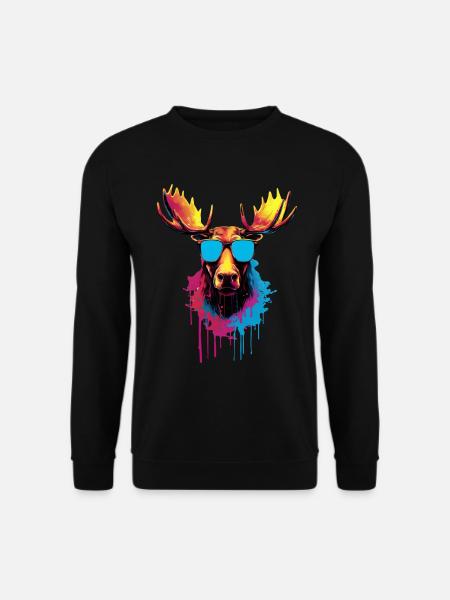 Bunter Elch mit Sonnenbrille - Unisex Pullover - Schwarz