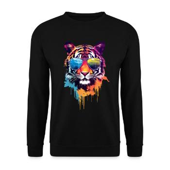Colorful tiger with sunglasses - Unisex Sweatshirt - black - Front - Alina (178cm) & Michal (187cm)