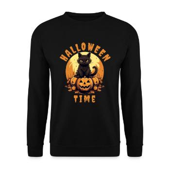Citrouille chat d’Halloween - Sweat-shirt Unisexe - noir - Devant - Alina (178cm) & Michal (187cm)