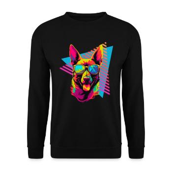 Malinois belge avec des lunettes de soleil style années 80 - Sweat-shirt Unisexe - noir - Devant - Alina (178cm) & Michal (187cm)