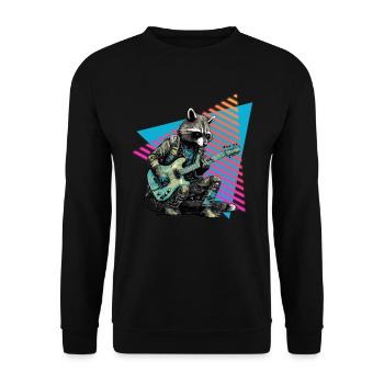 Raccoon with guitar 80s style - Unisex Sweatshirt - black - Front - Alina (178cm) & Michal (187cm)