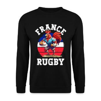 Coq Rugby Joueur de Ballon Fan - Sweat-shirt Unisexe - noir - Devant - Alina (178cm) & Michal (187cm)
