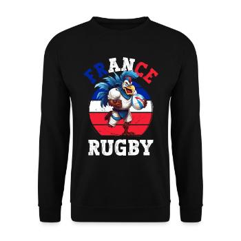 Rugby Frankreich 2023 Hahn Rugbyball Spieler Fan - Unisex Pullover - Schwarz - Vorne - Alina (178cm) & Michal (187cm)