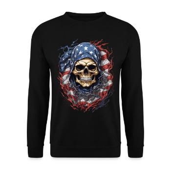 USA Totenkopf Flagge: Schädel Amerika - Unisex Pullover - Schwarz - Vorne - Alina (178cm) & Michal (187cm)