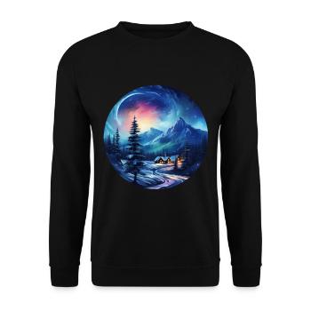 Winter landscape with aurora in the sky - Unisex Sweatshirt - black - Front - Alina (178cm) & Michal (187cm)