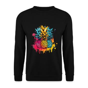 Ananas Palmen Farbkleckse Farbspritzer - Unisex Pullover - Schwarz - Vorne - Alina (178cm) & Michal (187cm)