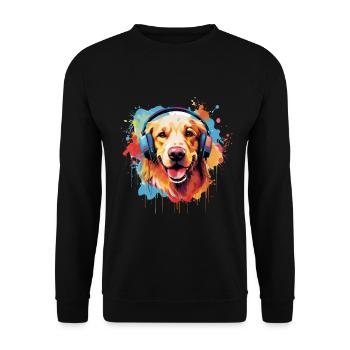 Bunter Golden Retriever mit Kopfhörer - Unisex Pullover - Schwarz - Vorne - Alina (178cm) & Michal (187cm)