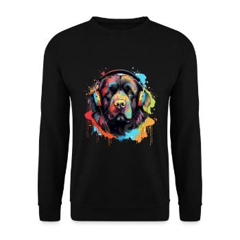 Chien Terre-Neuve avec des écouteurs éclaboussures de peinture - Sweat-shirt Unisexe - noir - Devant - Alina (178cm) & Michal (187cm)