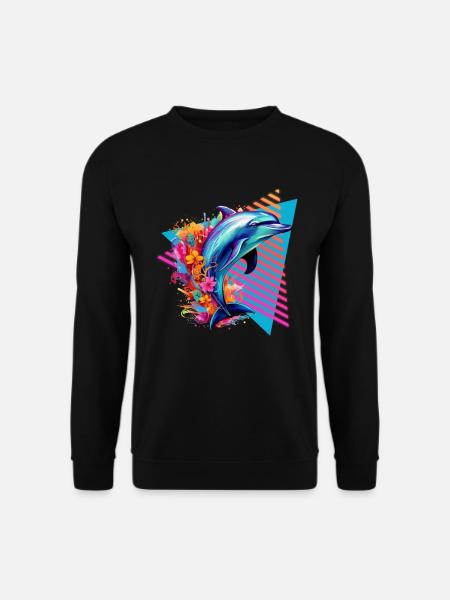 Bunter Delfin mit Blumen - Unisex Pullover - Schwarz