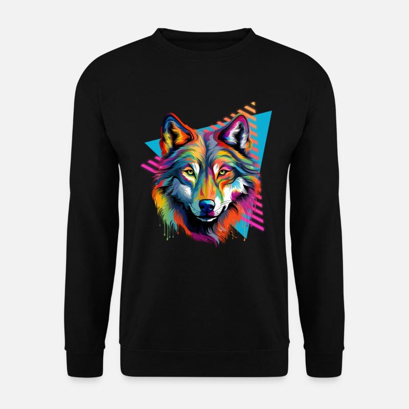 Bunter Wolf Farbspritzer Farbkleckse - Unisex Pullover - Schwarz