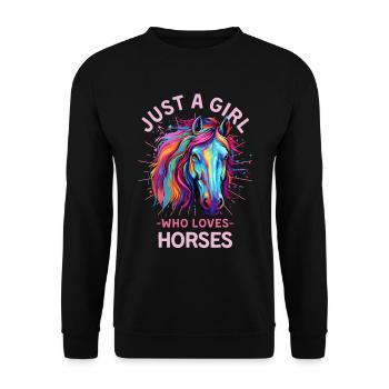 Buntes Pferd Mädchen Frauen - Unisex Pullover - Schwarz - Vorne - Alina (178cm) & Michal (187cm)