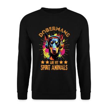 Colorful Doberman with headphones - Unisex Sweatshirt - black - Front - Alina (178cm) & Michal (187cm)