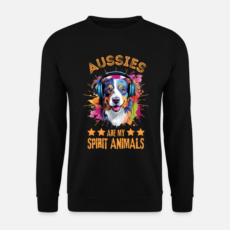 Bunter Australischer Schäferhund mit Kopfhörer - Unisex Pullover - Schwarz