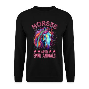 Buntes Pferd Farbkleckse Farbspritzer - Unisex Pullover - Schwarz - Vorne - Alina (178cm) & Michal (187cm)