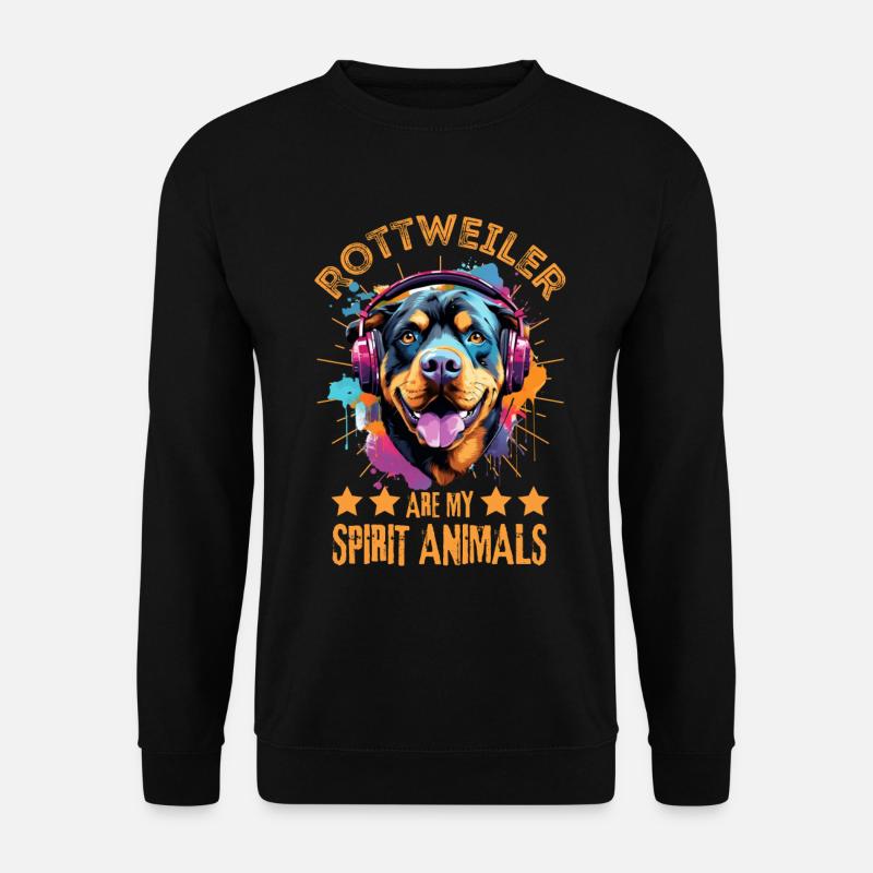 Bunter Rottweiler mit Kopfhörer - Unisex Pullover - Schwarz