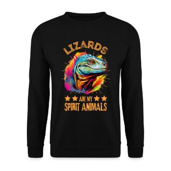 Bunter Komodowaran Farbkleckse Farbspritzer - Unisex Pullover - Schwarz - Vorne - Alina (178cm) & Michal (187cm)