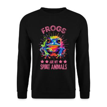 Bunter Frosch Farbkleckse Farbspritzer - Unisex Pullover - Schwarz - Vorne - Alina (178cm) & Michal (187cm)