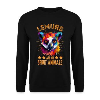 Bunter Lemur Farbkleckse Farbspritzer - Unisex Pullover - Schwarz - Vorne - Alina (178cm) & Michal (187cm)