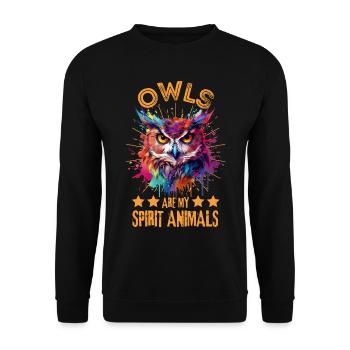 Bunte Eule - Unisex Pullover - Schwarz - Vorne - Alina (178cm) & Michal (187cm)