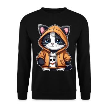 Chat cool avec sweat à capuche - Sweat-shirt Unisexe - noir - Devant - Alina (178cm) & Michal (187cm)
