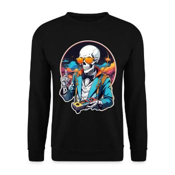 Retro Gamer Skelett mit Controller Konsolenspiele - Unisex Pullover - Schwarz - Vorne - Alina (178cm) & Michal (187cm)