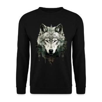 Loup, Tête de loup, Nature, Nature sauvage, Aventure, Forêt, Art - Sweat-shirt Unisexe - noir - Devant - Alina (178cm) & Michal (187cm)