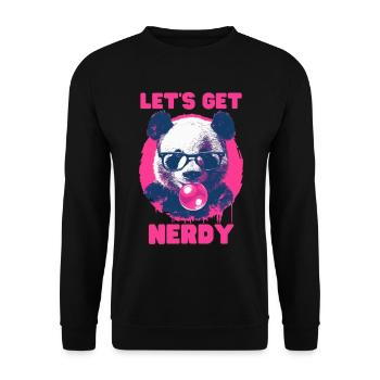 Panda mit Brille und pinkem Kaugummi - Unisex Pullover - Schwarz - Vorne - Alina (178cm) & Michal (187cm)