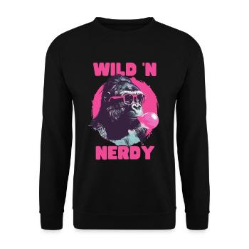 Gorille avec lunettes de soleil et chewing-gum rose - Sweat-shirt Unisexe - noir - Devant - Alina (178cm) & Michal (187cm)