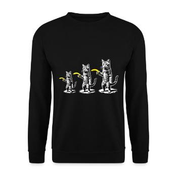 Retro Katze mit Banane Meme lustig retro Frauen - Unisex Pullover - Schwarz - Vorne - Alina (178cm) & Michal (187cm)