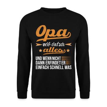 Opa Geschenkidee Opa weiß alles Spruch Großvater - Unisex Pullover - Schwarz - Vorne - Alina (178cm) & Michal (187cm)