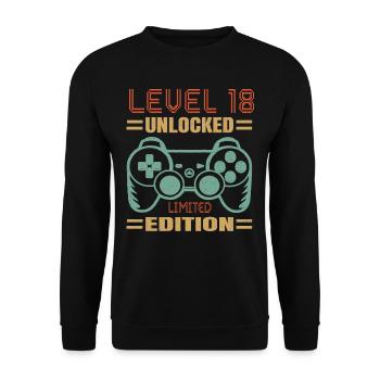 Geburtstag Level 18 freigeschaltet - Unisex Pullover - Schwarz - Vorne - Alina (178cm) & Michal (187cm)