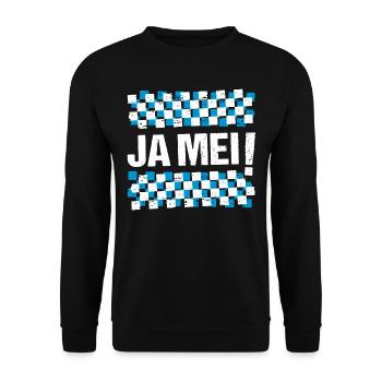 Ja mei! Bayrische Sprüche Bayern - Unisex Pullover - Schwarz - Vorne - Alina (178cm) & Michal (187cm)