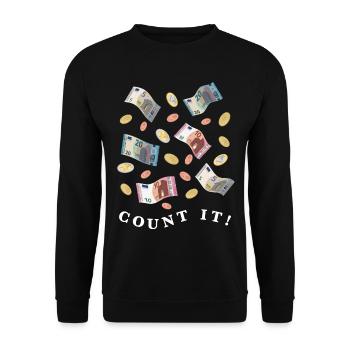 Montant d’argent en billets et pièces en euros, lumière - Sweat-shirt Unisexe - noir - Devant - Alina (178cm) & Michal (187cm)
