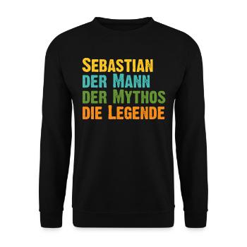 Sebastian der Mythos die Legende Vorname Sebastian - Unisex Pullover - Schwarz - Vorne - Alina (178cm) & Michal (187cm)