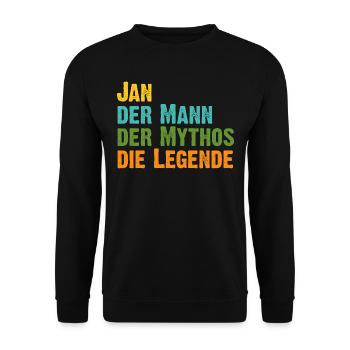 Jan der Mythos die Legende Vorname Jan - Unisex Pullover - Schwarz - Vorne - Alina (178cm) & Michal (187cm)