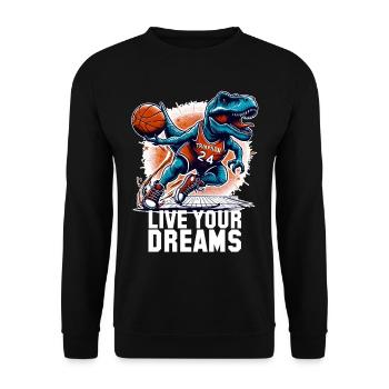 Basketball T-Rex Dinosaurier Träume Geschenk - Unisex Pullover - Schwarz - Vorne - Alina (178cm) & Michal (187cm)