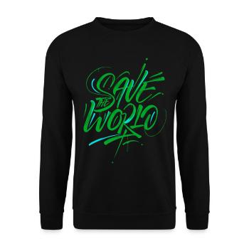 Save the World Graffiti Aktivismus - Unisex Pullover - Schwarz - Vorne - Alina (178cm) & Michal (187cm)