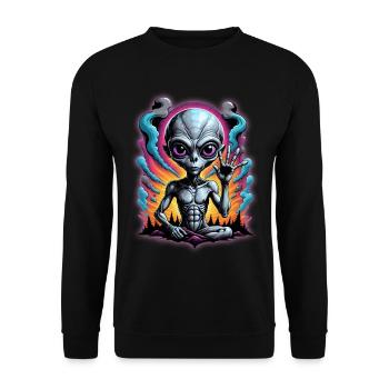 Kosmisches Außerirdisches Meditationskunstwerk - Unisex Pullover - Schwarz - Vorne - Alina (178cm) & Michal (187cm)