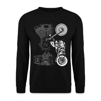 Motorrad, Biker, Motor, V-Twin, Biker - Unisex Pullover - Schwarz - Vorne - Alina (178cm) & Michal (187cm)