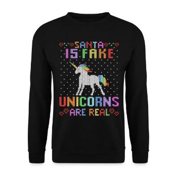 Le Père Noël licorne moche du pull de Noël est faux - Sweat-shirt Unisexe - noir - Devant - Alina (178cm) & Michal (187cm)