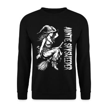 Tante Skysweeper Hexe Weißes Design - Unisex Pullover - Schwarz - Vorne - Alina (178cm) & Michal (187cm)
